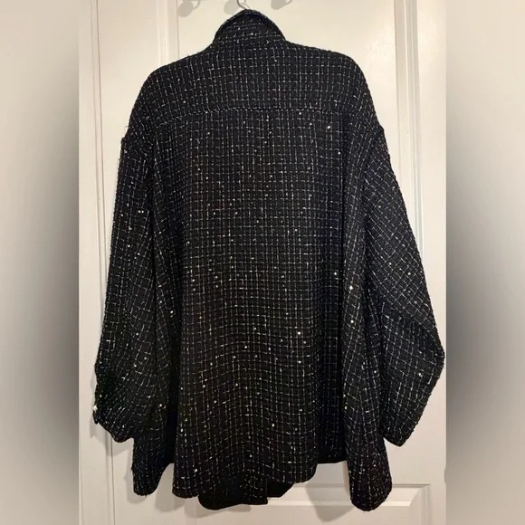 Lane Bryant Black & Gold Sequin Tweed Shacket size 22/24 NWT - Picture 4 of 7
